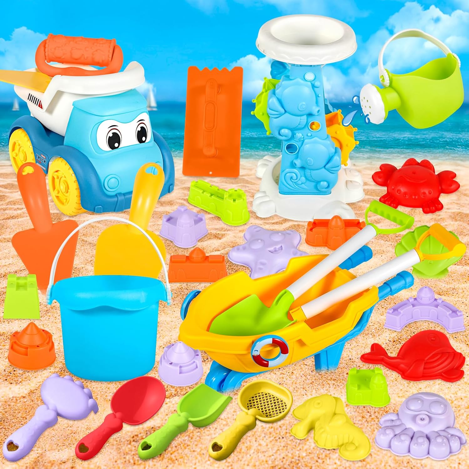 Beach Toys Great with Outdoor Play Sand Tools Bath Toys Kids Wheelbarrow Garden Toy Gift for Summer