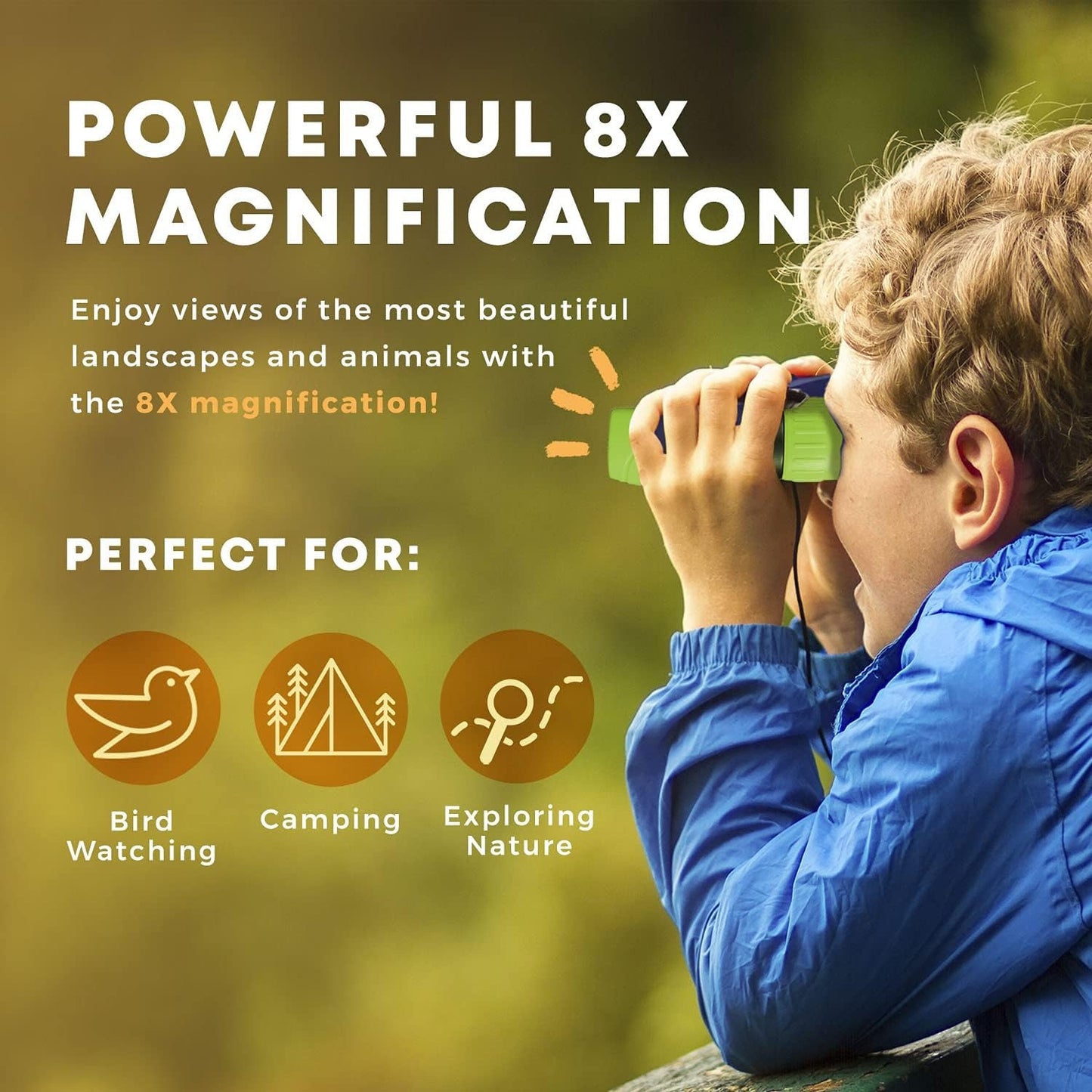 Binoculars for Kids Lightweight Outdoor Adventure with Magnifying Glass & Compass, Educational Toy Gift for Ages 4+