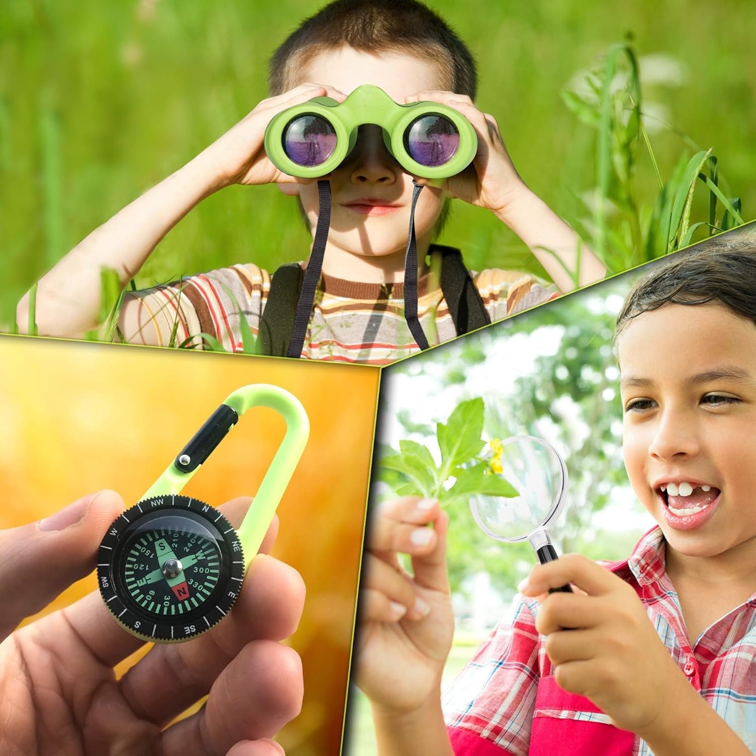 Binoculars for Kids Lightweight Outdoor Adventure with Magnifying Glass & Compass, Educational Toy Gift for Ages 4+