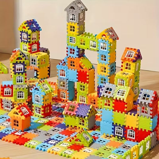 Building Block House with Plastic Block Assembly, Educational Construction Play, Without Batteries, Safe for Ages 3+