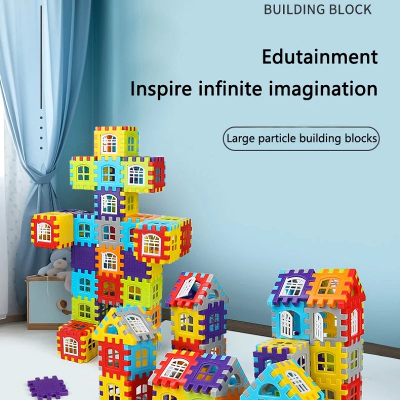 Building Block House with Plastic Block Assembly, Educational Construction Play, Without Batteries, Safe for Ages 3+
