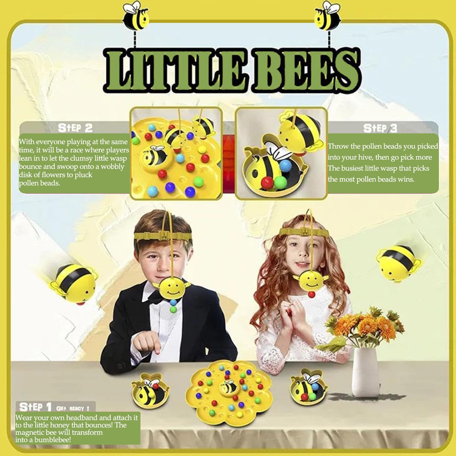 Bumblebee Board Game, Bee Eats Pollen Beads, Interactive Educational Toy, Safe for Ages 3+