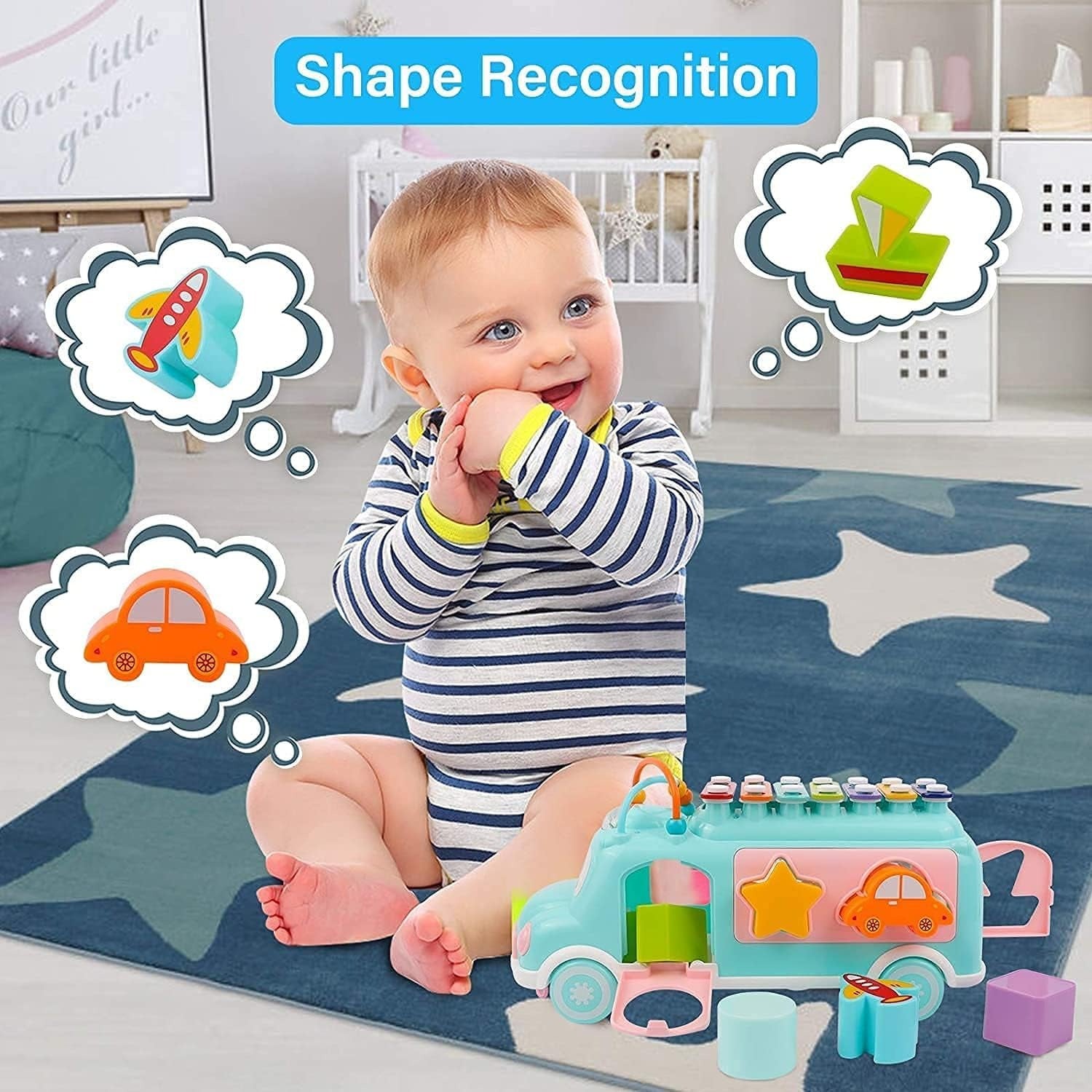 Bus Playing Music Toy, Multifunctional Cartoon Imitation Instrument Xylophone, Baby Tapping Piano