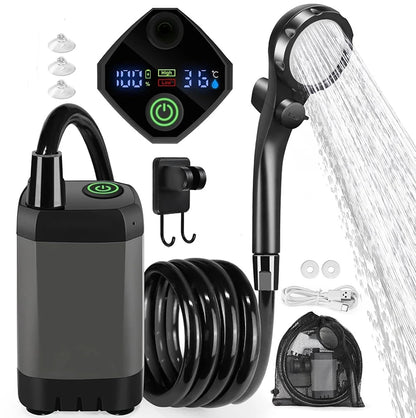 Camping Shower Kit with 5-Gallon Foldable Bucket – Rechargeable Pump & Intelligent Digital Display for Portable Outdoor Shower