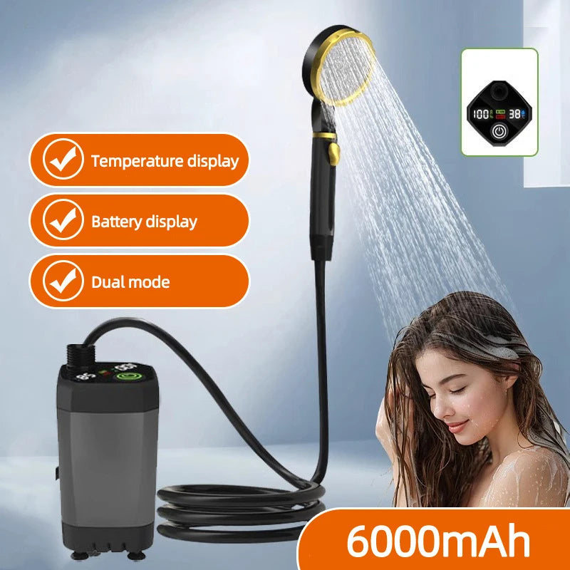 Camping Shower Kit with 5-Gallon Foldable Bucket – Rechargeable Pump & Intelligent Digital Display for Portable Outdoor Shower