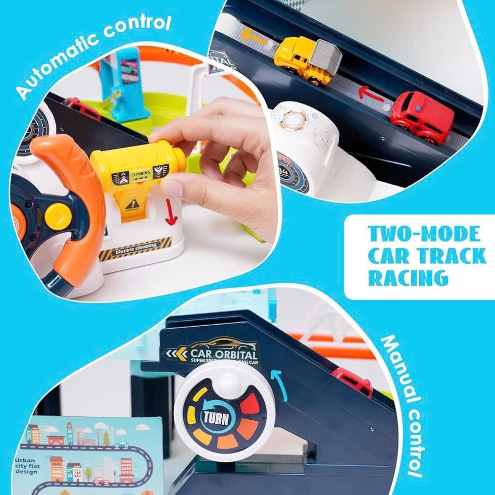 Car Garage Tracks Simulation Steering Wheel Toy Set Vehicle Playsets with Musical Puzzle Car Tracks Gifts for Child