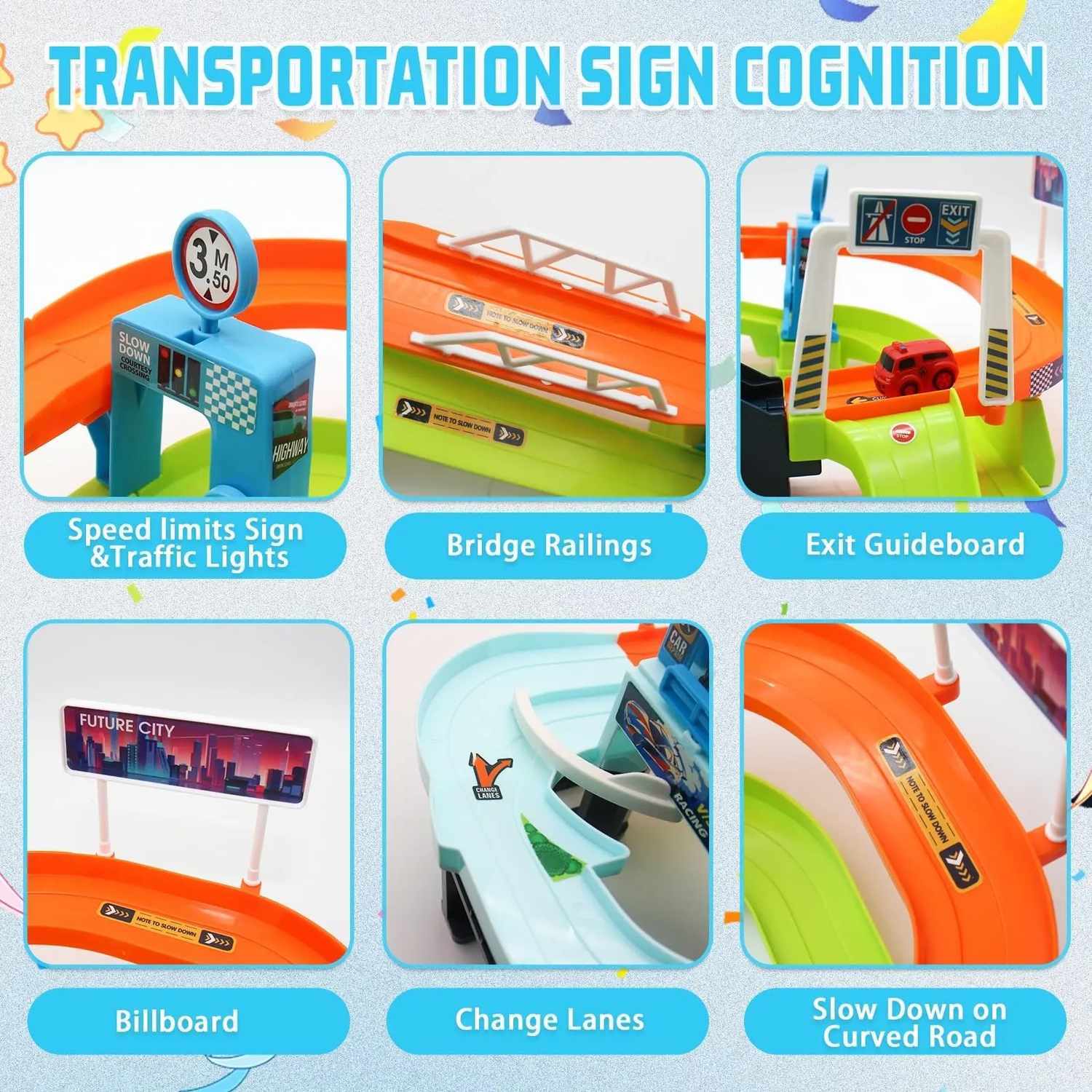 Car Garage Tracks Simulation Steering Wheel Toy Set Vehicle Playsets with Musical Puzzle Car Tracks Gifts for Child