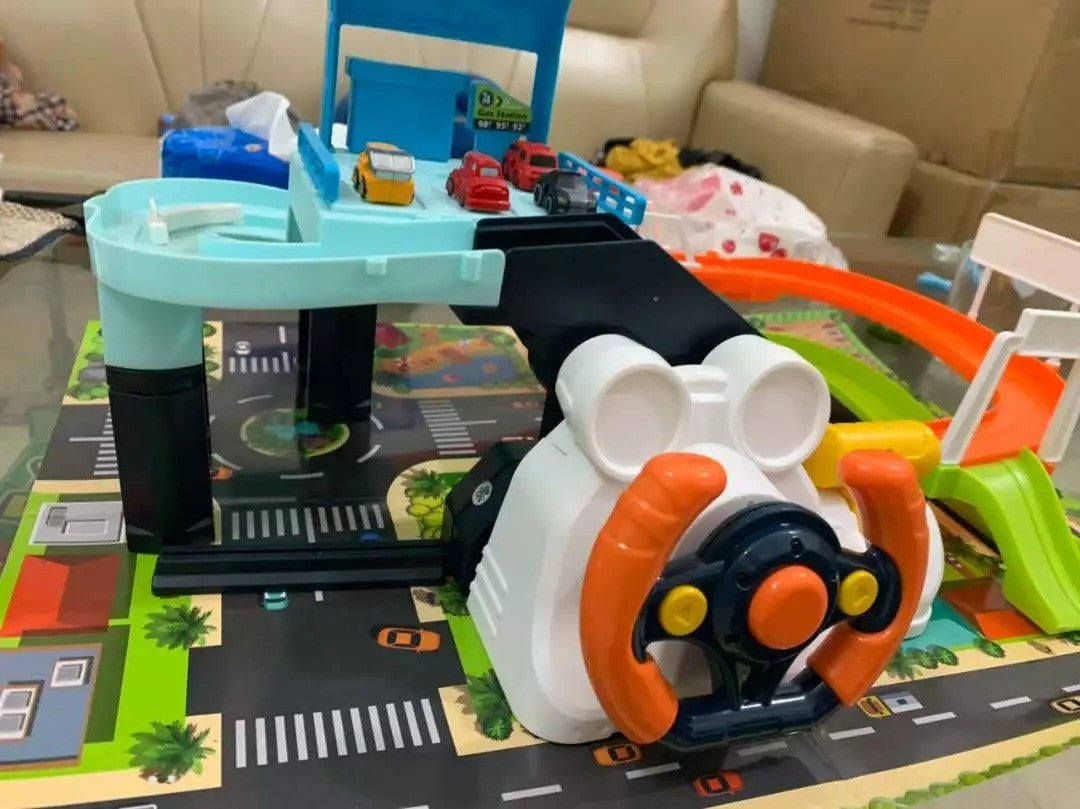 Car Garage Tracks Simulation Steering Wheel Toy Set Vehicle Playsets with Musical Puzzle Car Tracks Gifts for Child