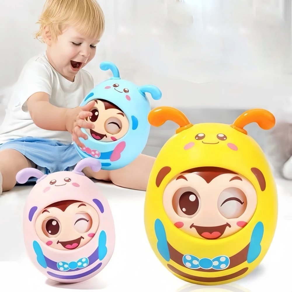 Cartoon Bee Tumbler Toy – Wobbling Baby Toy for Hand-Eye Coordination