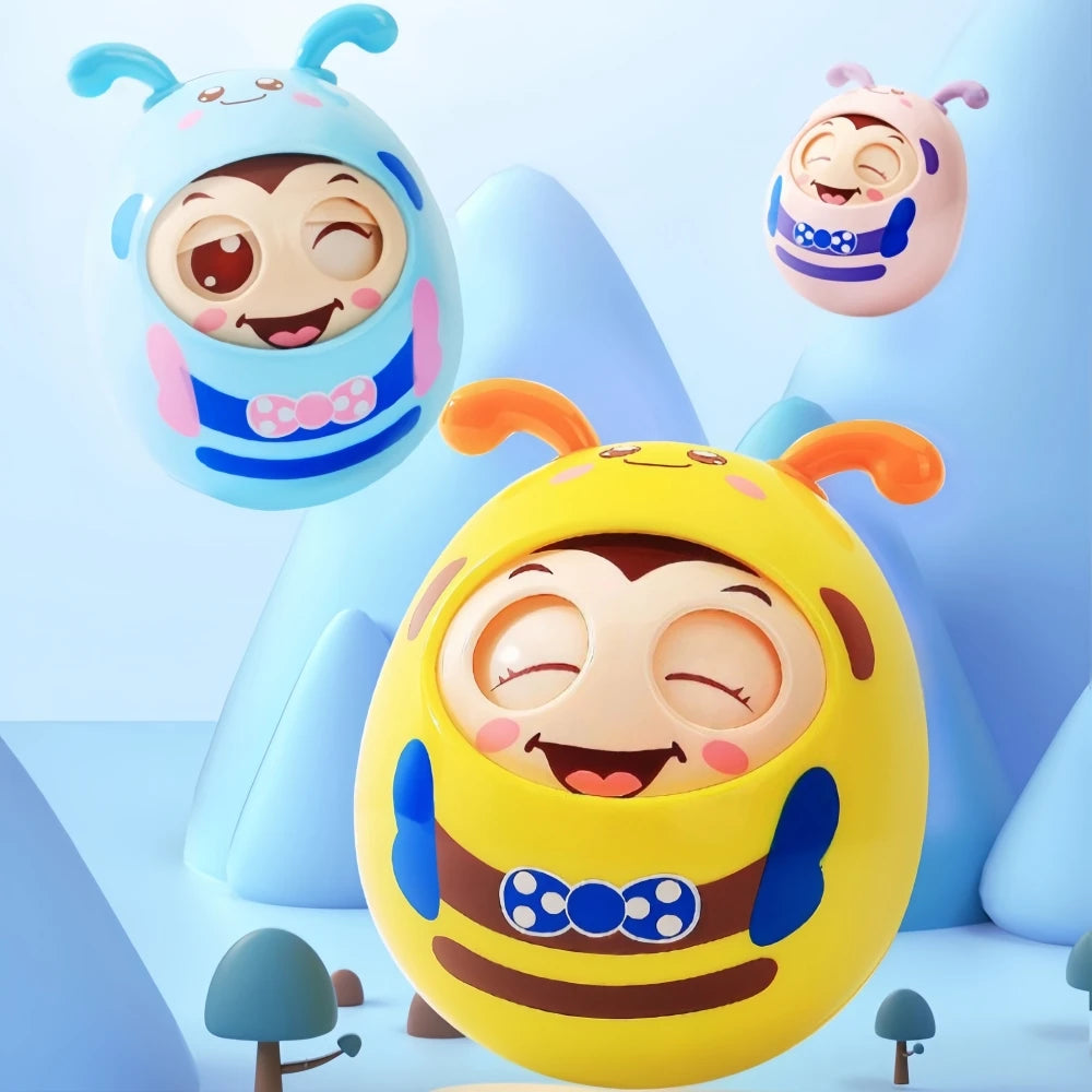 Cartoon Bee Tumbler Toy – Wobbling Baby Toy for Hand-Eye Coordination