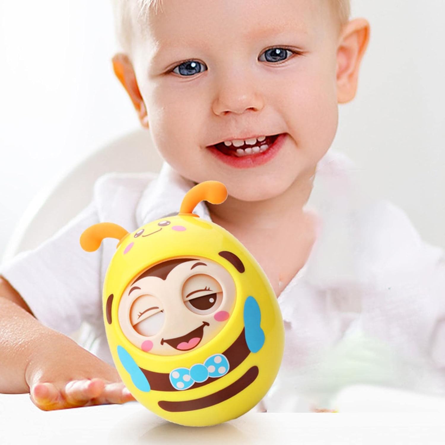 Cartoon Bee Tumbler Toy – Wobbling Baby Toy for Hand-Eye Coordination
