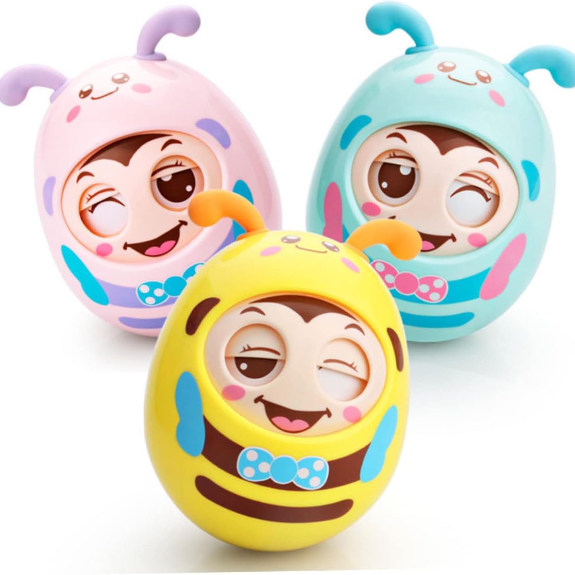Cartoon Bee Tumbler Toy – Wobbling Baby Toy for Hand-Eye Coordination