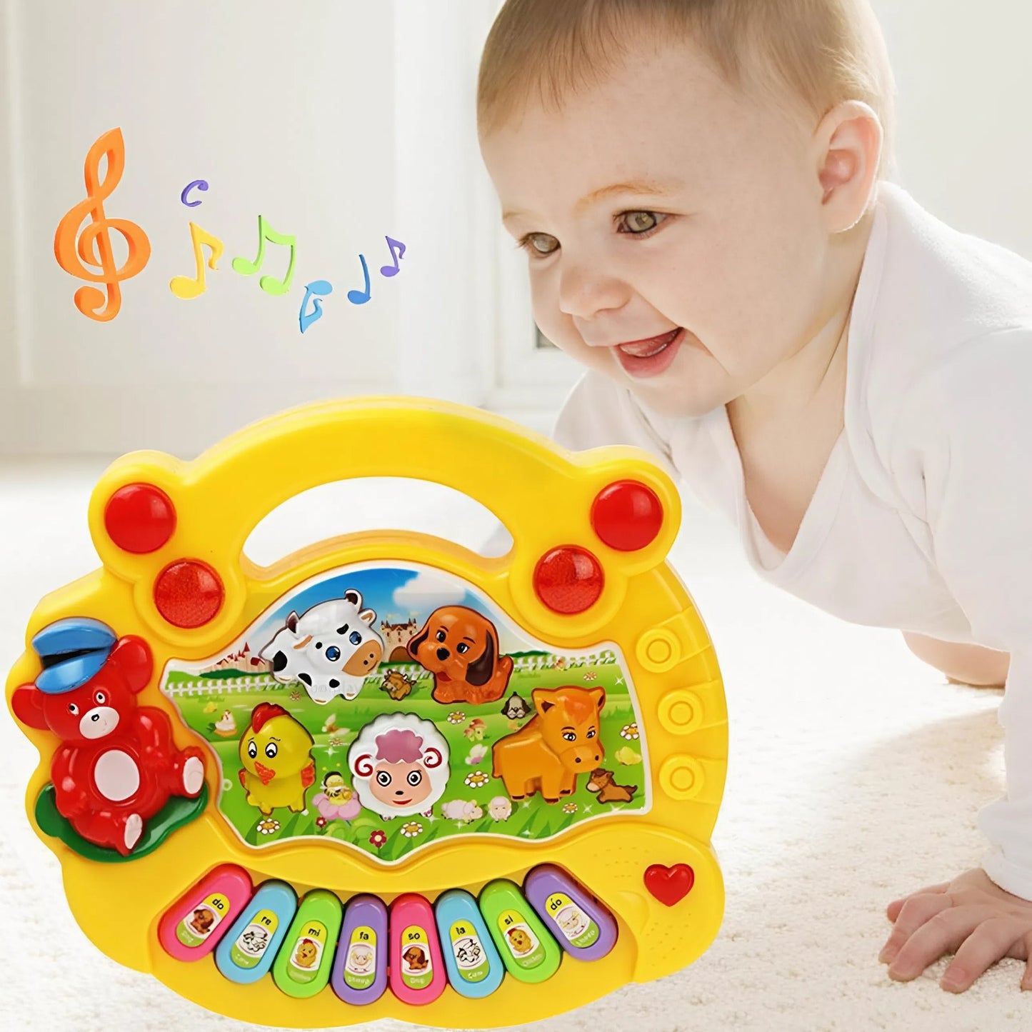 Cartoon Piano Keyboard Toy – Educational Musical Instrument for Kids with Animal Sounds, Flashing Lights