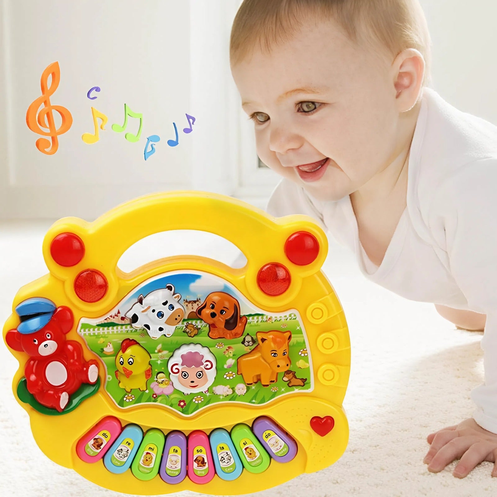 Cartoon Piano Keyboard Toy – Educational Musical Instrument for Kids with Animal Sounds, Flashing Lights