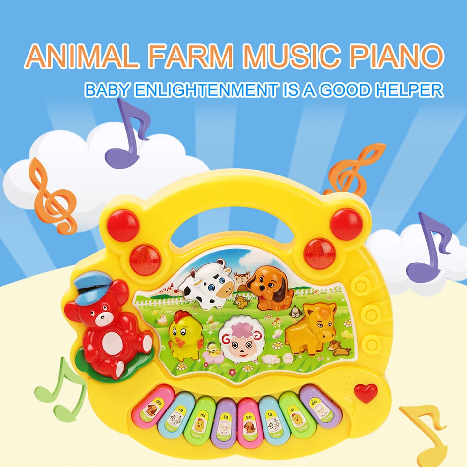 Cartoon Piano Keyboard Toy – Educational Musical Instrument for Kids with Animal Sounds, Flashing Lights