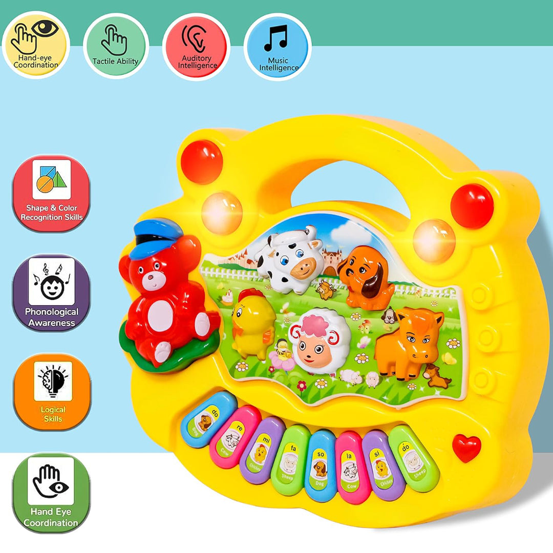 Cartoon Piano Keyboard Toy – Educational Musical Instrument for Kids with Animal Sounds, Flashing Lights