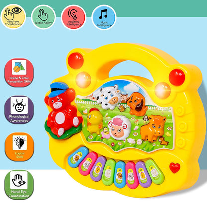 Cartoon Piano Keyboard Toy – Educational Musical Instrument for Kids with Animal Sounds, Flashing Lights