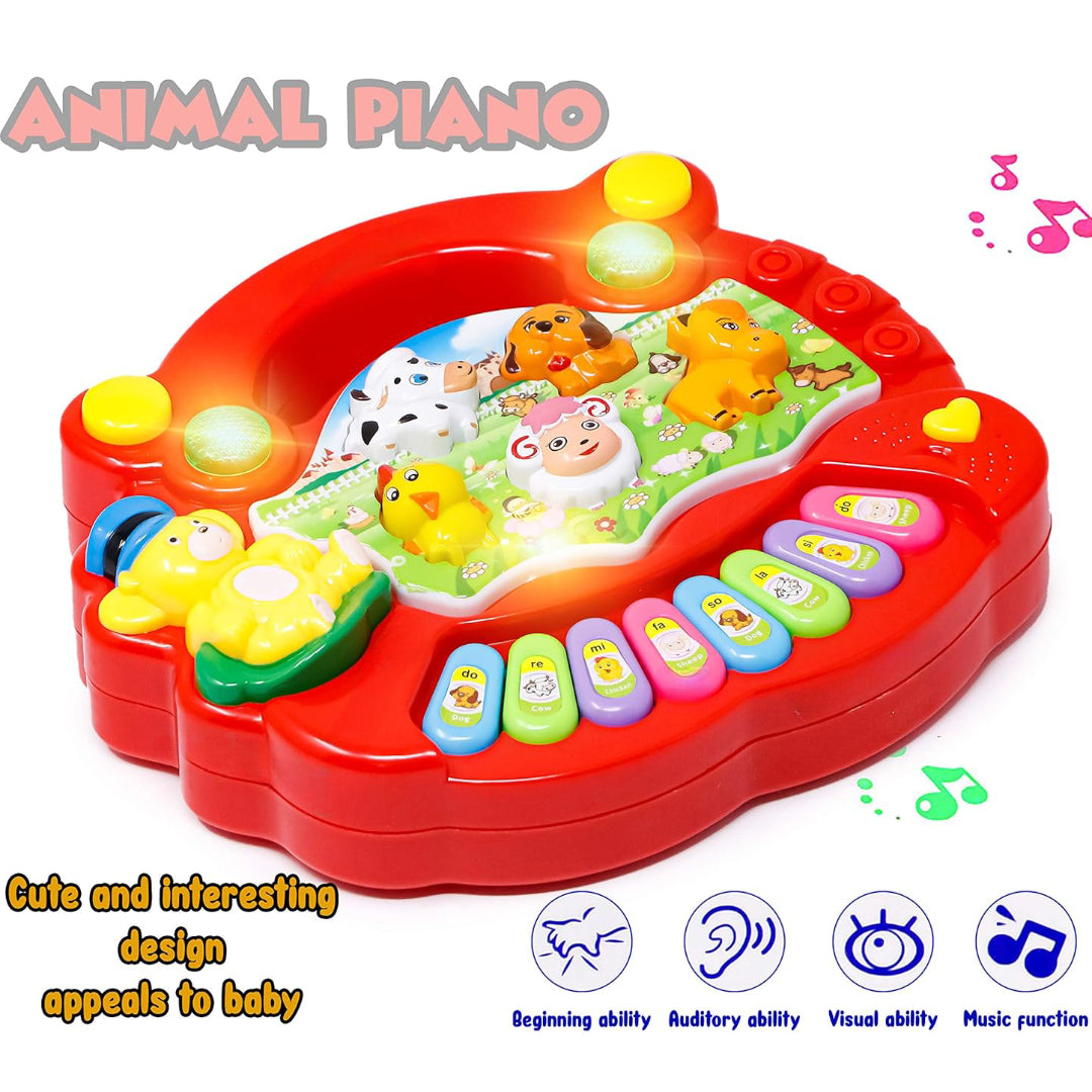 Cartoon Piano Keyboard Toy – Educational Musical Instrument for Kids with Animal Sounds, Flashing Lights