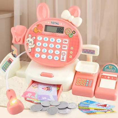 Cash Register Toy for Kids with Card Swipe Sound LED Lights and Built in Basic Calculator, Safe for Ages 3+