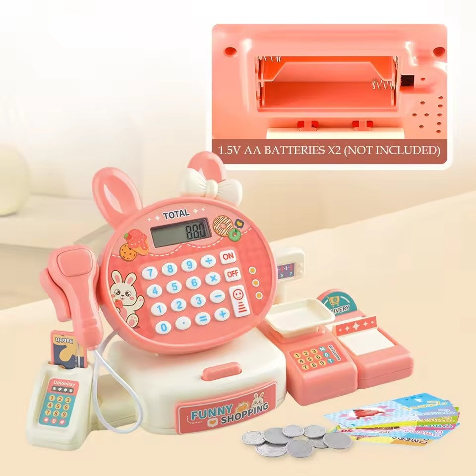 Cash Register Toy for Kids with Card Swipe Sound LED Lights and Built in Basic Calculator, Safe for Ages 3+