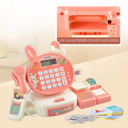 Cash Register Toy for Kids with Card Swipe Sound LED Lights and Built in Basic Calculator, Safe for Ages 3+