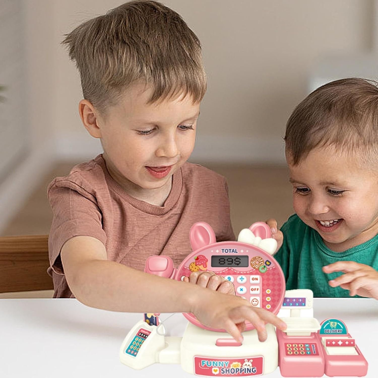 Cash Register Toy for Kids with Card Swipe Sound LED Lights and Built in Basic Calculator, Safe for Ages 3+
