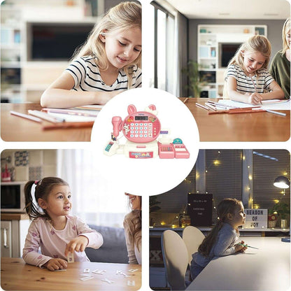 Cash Register Toy for Kids with Card Swipe Sound LED Lights and Built in Basic Calculator, Safe for Ages 3+