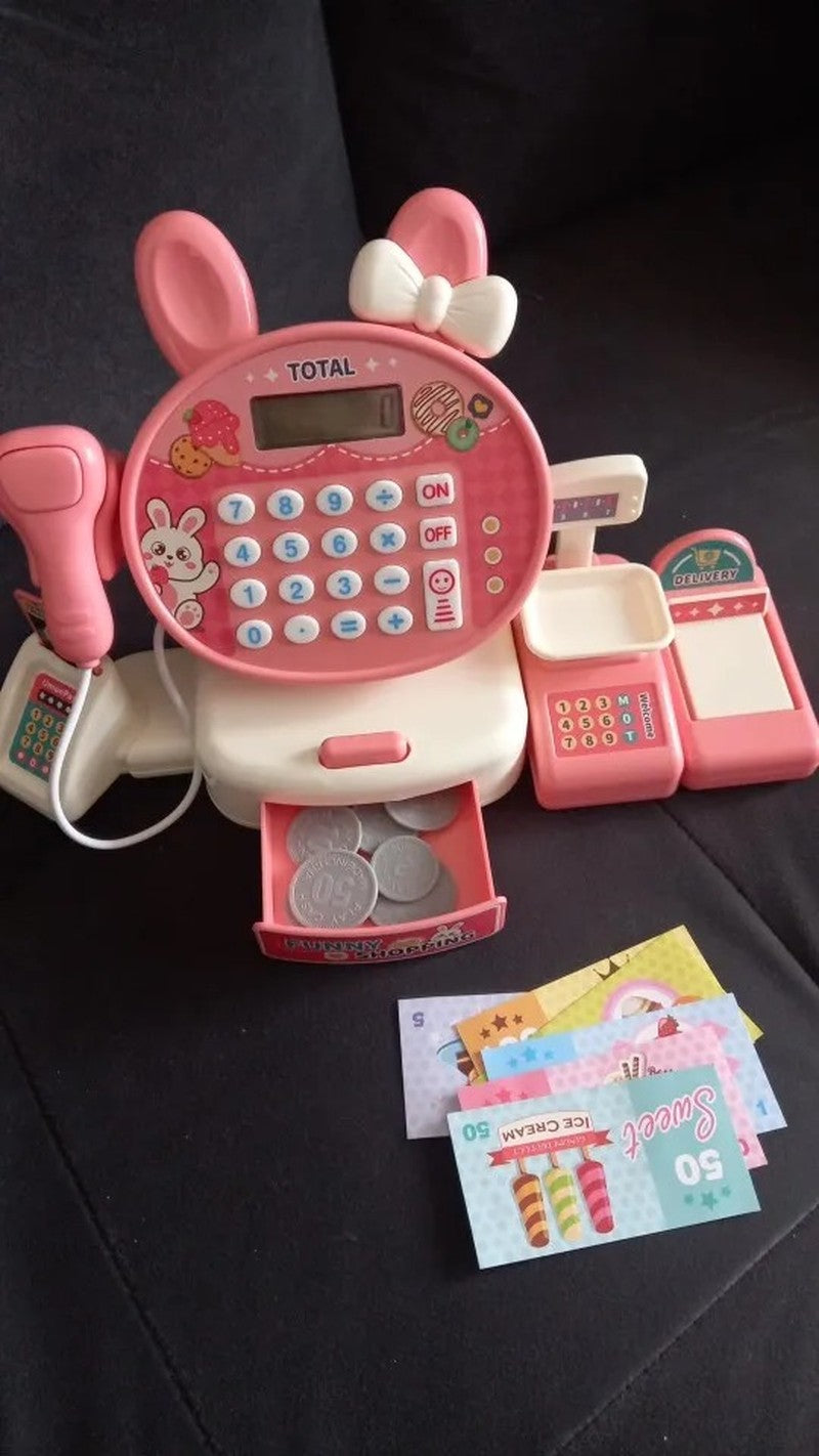 Cash Register Toy for Kids with Card Swipe Sound LED Lights and Built in Basic Calculator, Safe for Ages 3+