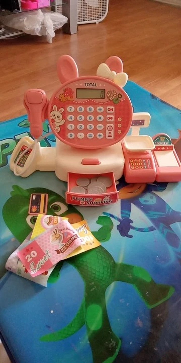 Cash Register Toy for Kids with Card Swipe Sound LED Lights and Built in Basic Calculator, Safe for Ages 3+