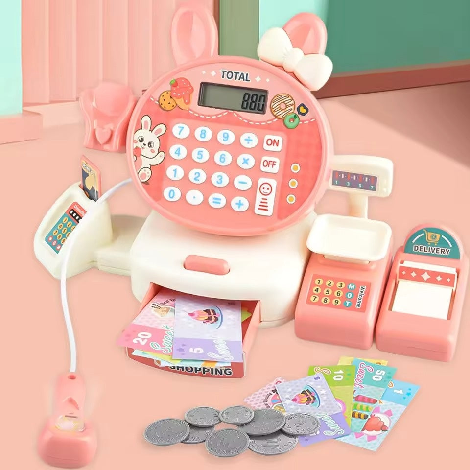 Cash Register Toy for Kids with Card Swipe Sound LED Lights and Built in Basic Calculator, Safe for Ages 3+