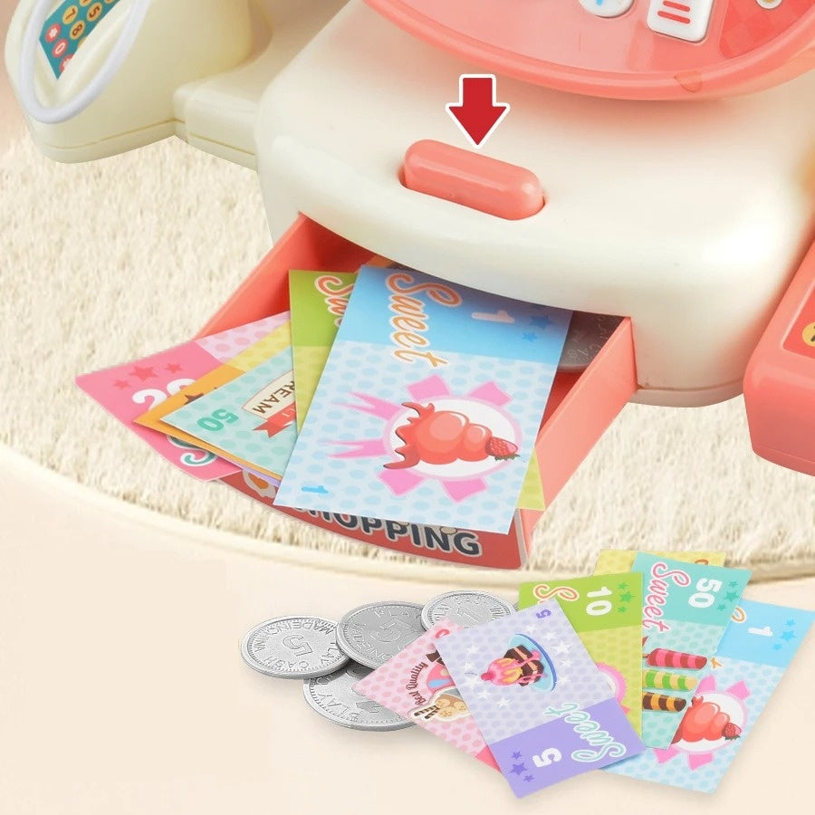 Cash Register Toy for Kids with Card Swipe Sound LED Lights and Built in Basic Calculator, Safe for Ages 3+