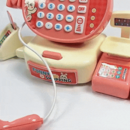 Cash Register Toy for Kids with Card Swipe Sound LED Lights and Built in Basic Calculator, Safe for Ages 3+