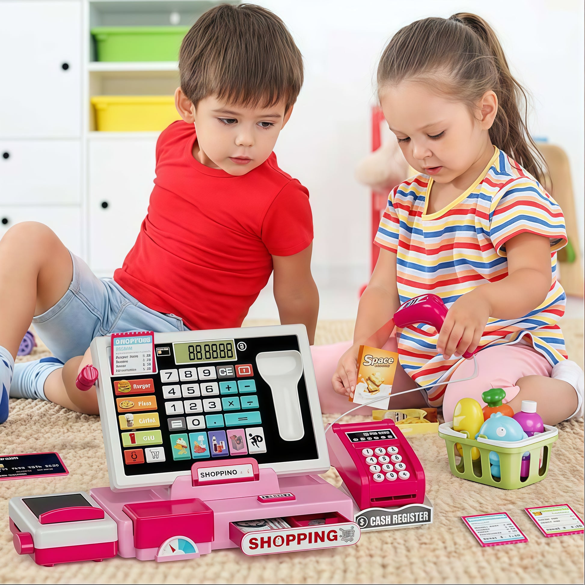 Cash Register Toy with Real Calculator, Pretend Play Store, Educational Preschool Learning Playset, Safe for Ages 3+