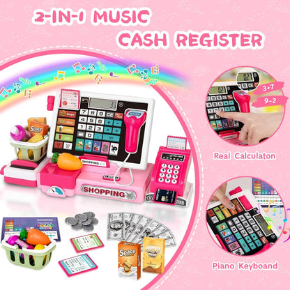 Cash Register Toy with Real Calculator, Pretend Play Store, Educational Preschool Learning Playset, Safe for Ages 3+