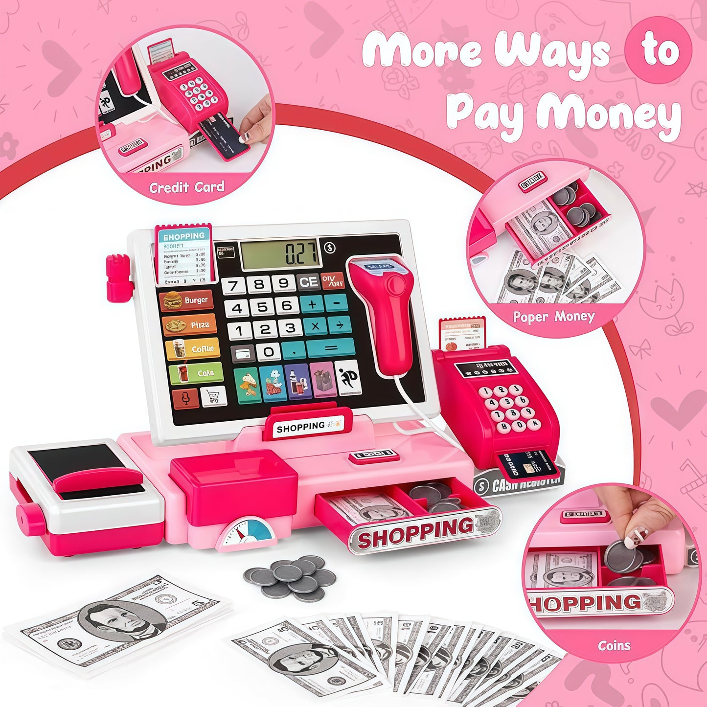 Cash Register Toy with Real Calculator, Pretend Play Store, Educational Preschool Learning Playset, Safe for Ages 3+