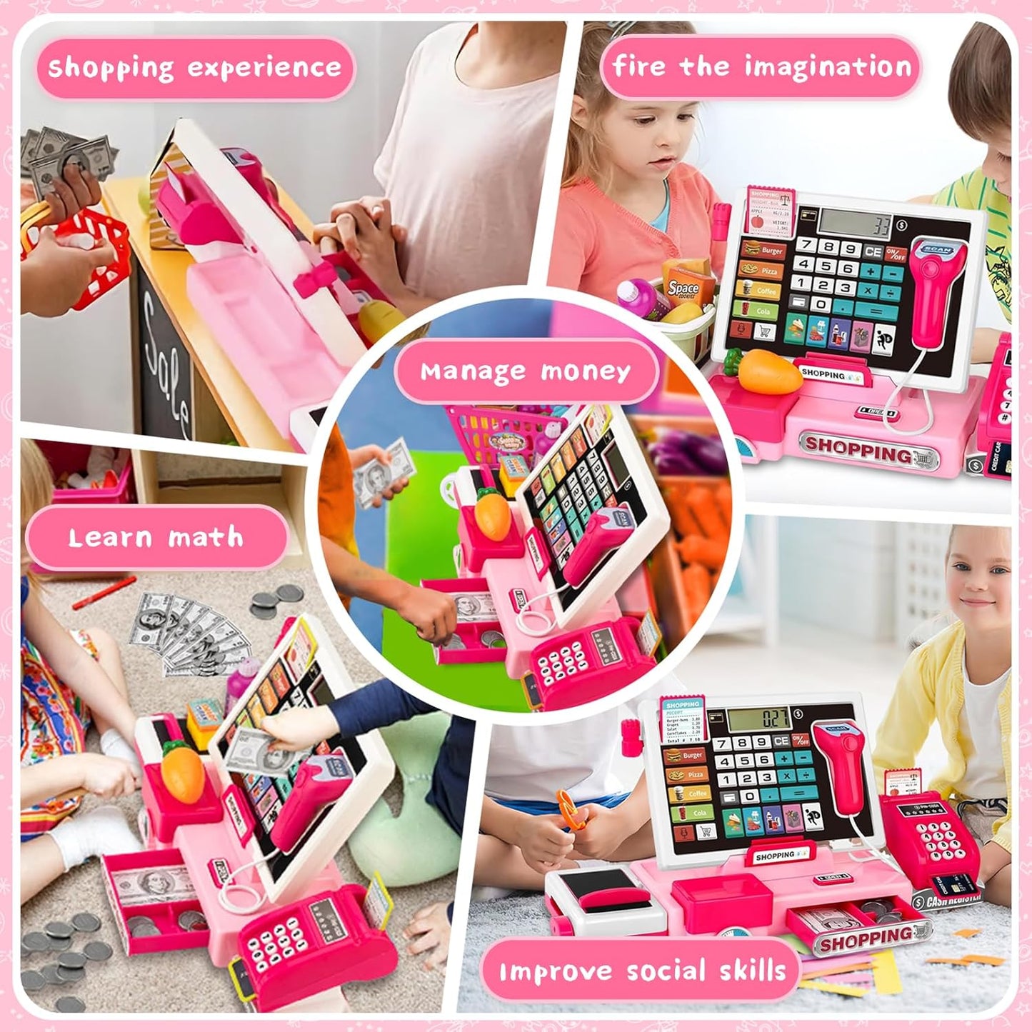 Cash Register Toy with Real Calculator, Pretend Play Store, Educational Preschool Learning Playset, Safe for Ages 3+