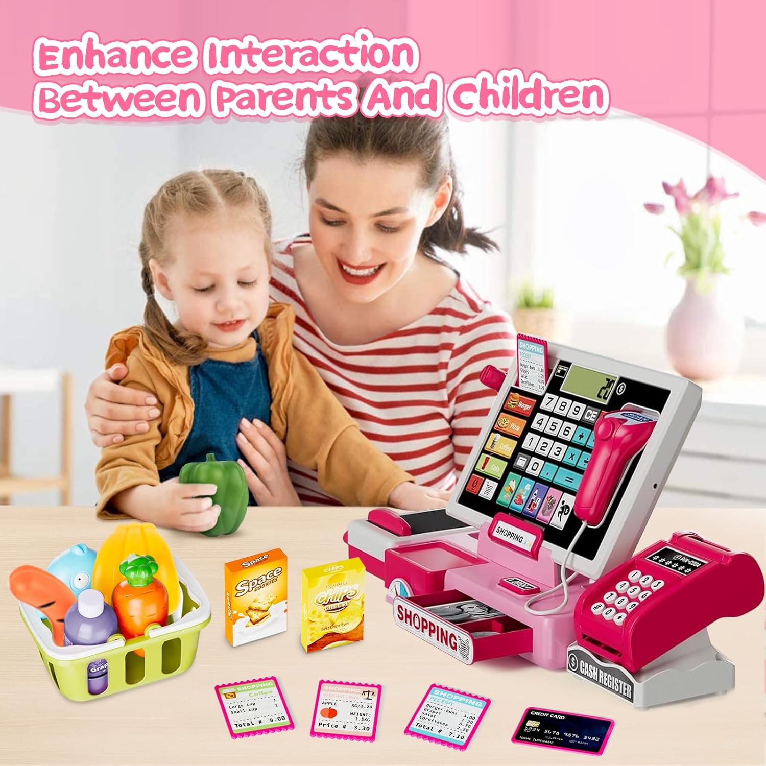 Cash Register Toy with Real Calculator, Pretend Play Store, Educational Preschool Learning Playset, Safe for Ages 3+