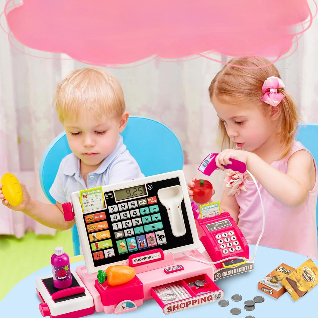 Cash Register Toy with Real Calculator, Pretend Play Store, Educational Preschool Learning Playset, Safe for Ages 3+