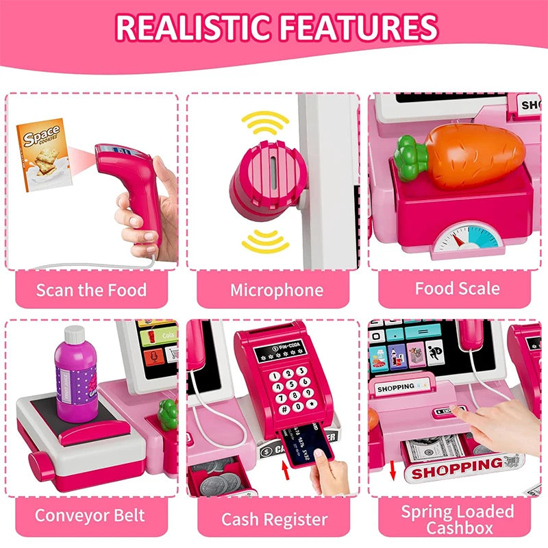 Cash Register Toy with Real Calculator, Pretend Play Store, Educational Preschool Learning Playset, Safe for Ages 3+