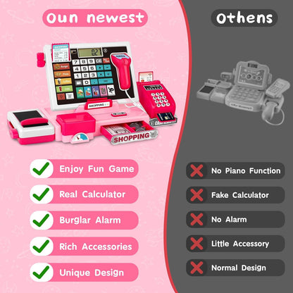 Cash Register Toy with Real Calculator, Pretend Play Store, Educational Preschool Learning Playset, Safe for Ages 3+