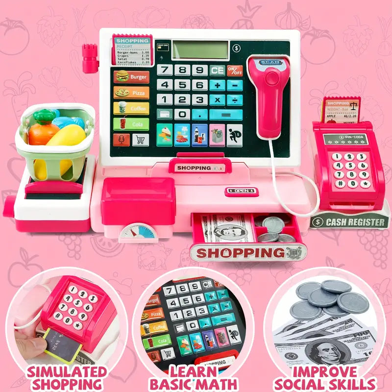 Cash Register Toy with Real Calculator, Pretend Play Store, Educational Preschool Learning Playset, Safe for Ages 3+