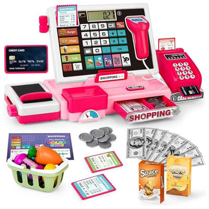 Cash Register Toy with Real Calculator, Pretend Play Store, Educational Preschool Learning Playset, Safe for Ages 3+