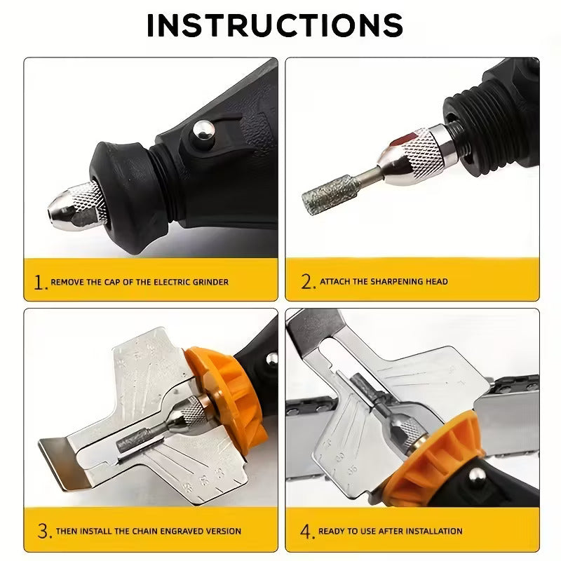 Chainsaw Sharpening Tool with 3 Polishing Bits and a Ruler, Featuring High-Speed Steel Grinding Heads