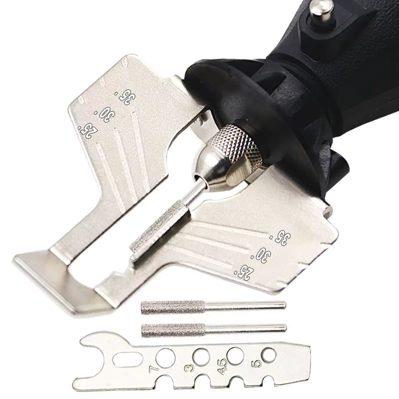 Chainsaw Sharpening Tool with 3 Polishing Bits and a Ruler, Featuring High-Speed Steel Grinding Heads
