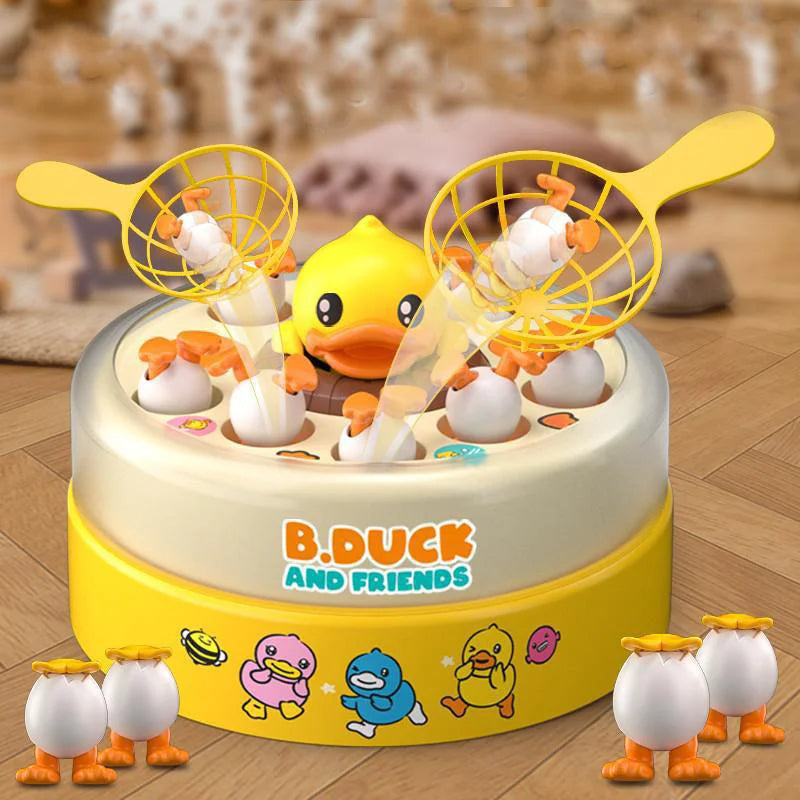 Children Duck Fishing Toy with Spring Popping Ducks, Catching Net and Spinner Base – Safe for Ages 3+