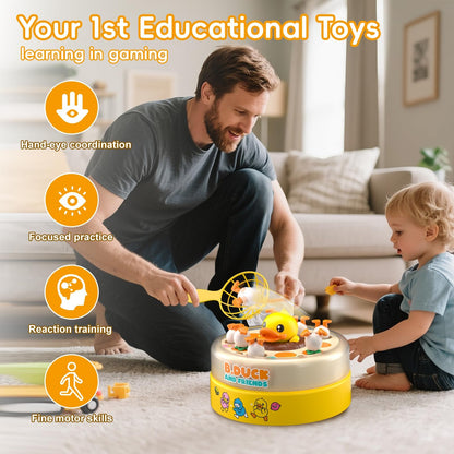 Children Duck Fishing Toy with Spring Popping Ducks, Catching Net and Spinner Base – Safe for Ages 3+