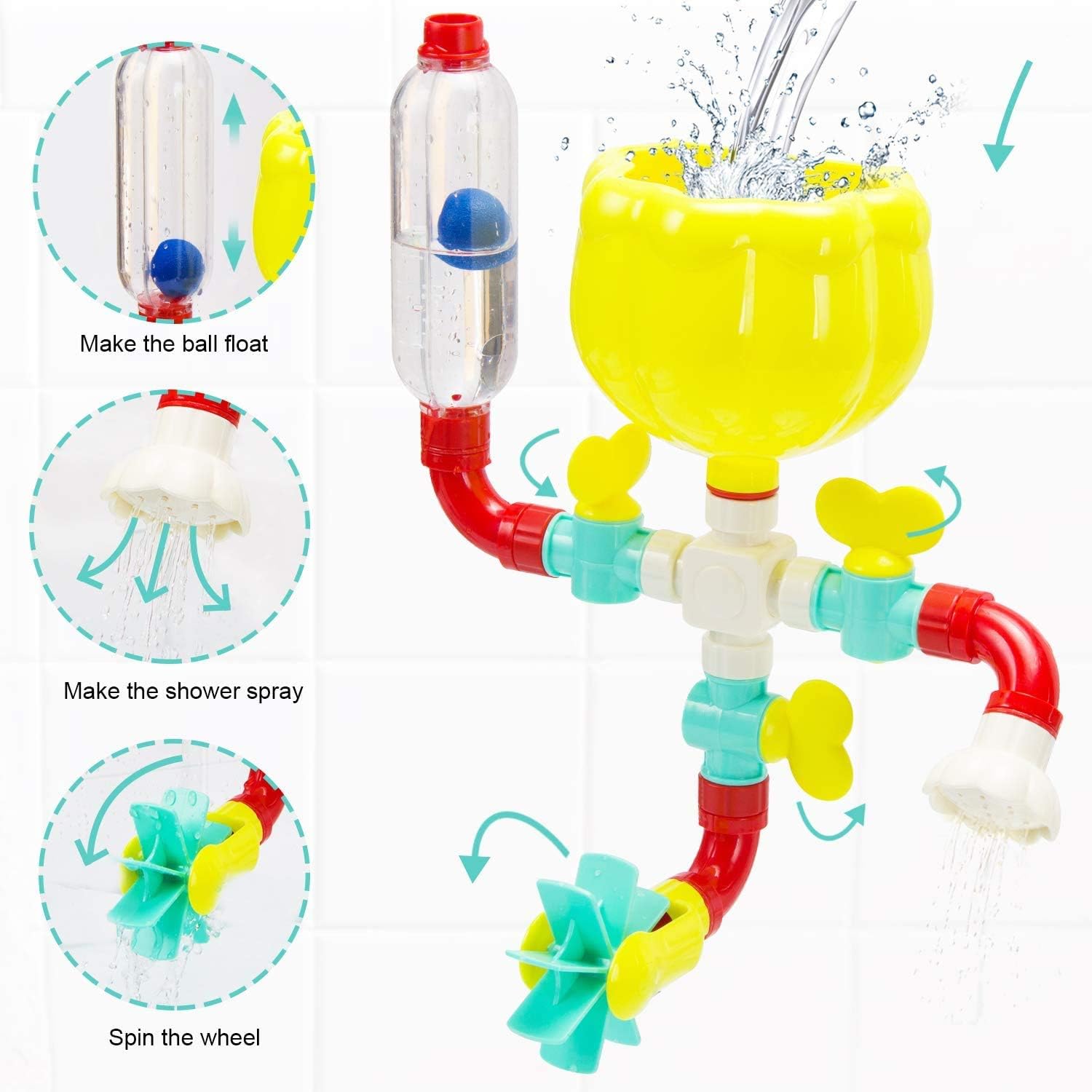 Children's Bath Toy with Water Spray Rotating Wheel and Shower Simulation Safe for Ages 1+