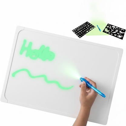 Children’s Drawing Board with LED Light Drawing – Includes Alphabet and Number Stencils, Encourages Creativity and Learning Safe For Ages 3+