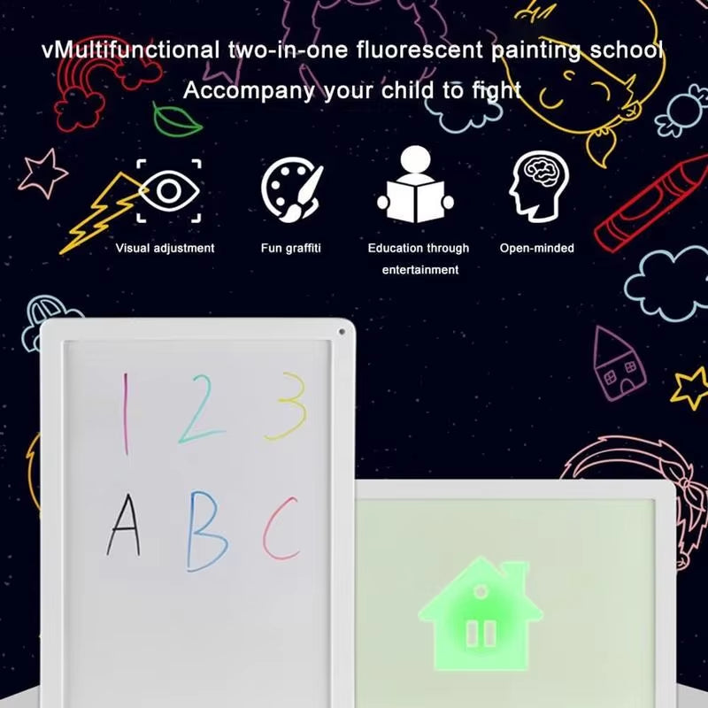Children’s Drawing Board with LED Light Drawing – Includes Alphabet and Number Stencils, Encourages Creativity and Learning Safe For Ages 3+
