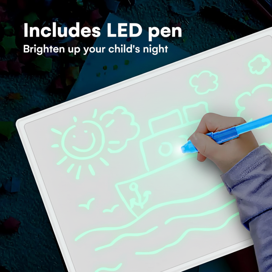 Children’s Drawing Board with LED Light Drawing – Includes Alphabet and Number Stencils, Encourages Creativity and Learning Safe For Ages 3+